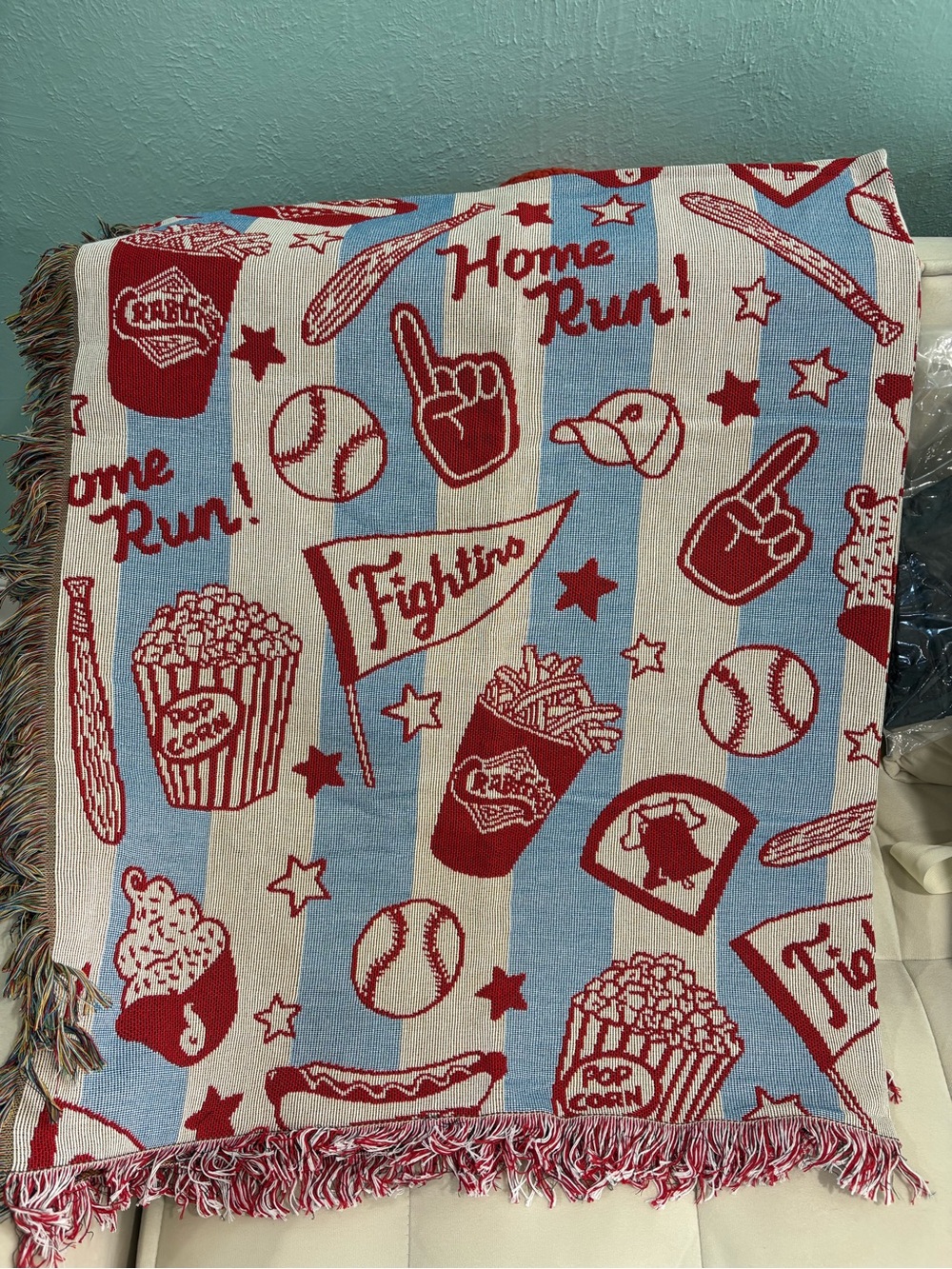 Philadelphia Phillies Woven Throw Blanket - Red & Light Blue